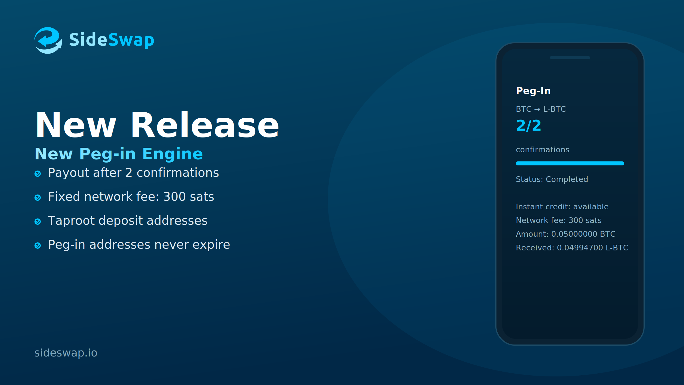 SideSwap Launches New Peg-in Engine